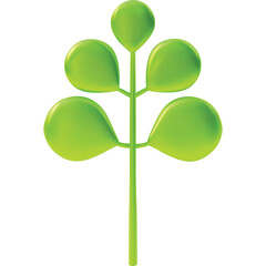 Simple Stylized Green Plant Stem With Five Oval Leaves on Transparent Background