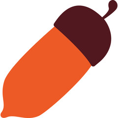 Simple Two Tone Acorn Icon Flat Design with Brown Cap and Orange Body Isolated on Transparent Background Vector Illustration