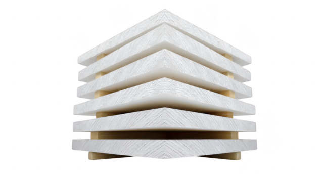 Stacked white wooden boards isolated on transparency background modern geometric arrangement construction material clean texture minimalistic style architectural element abstract design