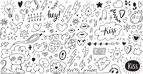 Obraz premium Hand drawn doodle set featuring cute elements