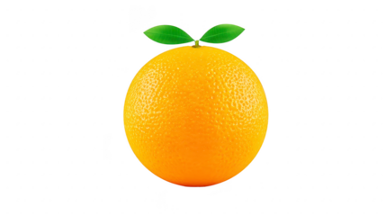 Orange fruit with vibrant color and two green leaves, isolated on transparency background, fresh and juicy appearance, healthy citrus, perfect for food and drink concepts