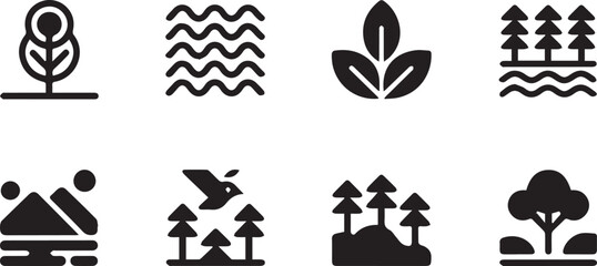 Collection of nature icons, representing environment