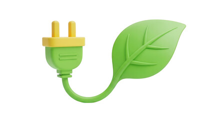 Green leaf power plug with yellow accents isolated on a transparent background electricity