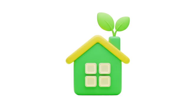 Green house with yellow roof and sprouting leaves isolated on a transparent background home - Powered by Adobe
