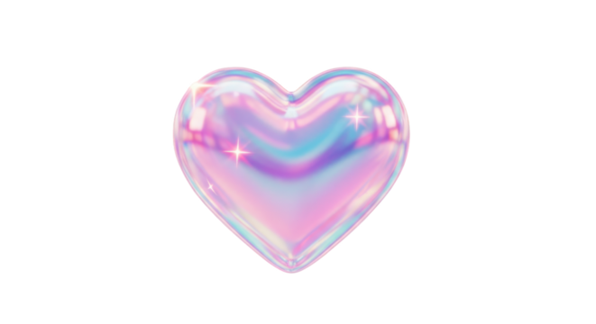 Iridescent Heart Shaped Bubble with Sparkles isolated on a transparent background holographic - Powered by Adobe