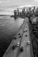 Highway of New York City in black and white