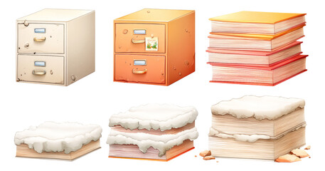 Colorful Collection of Different Style File Storage Objects Isolated on Transparent Background
