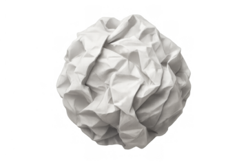 Crumpled white paper ball symbolizing mistake, waste, frustration, and failure on transparent background