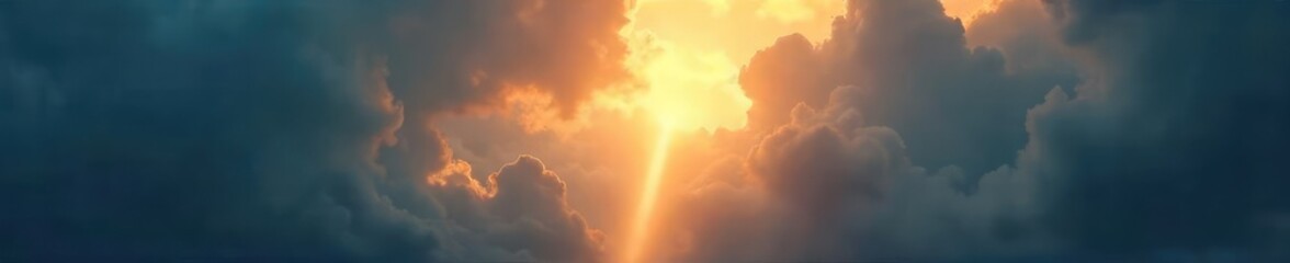A single beam of light pierces through dark clouds, symbolizing hope and divine intervention; a powerful image of spiritual awakening and deliverance , energy, sacred, tranquility