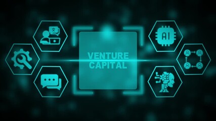 Teal Venture Capital Concept with AI and Business Icons on Dark Blurred Background finance investment - Powered by Adobe