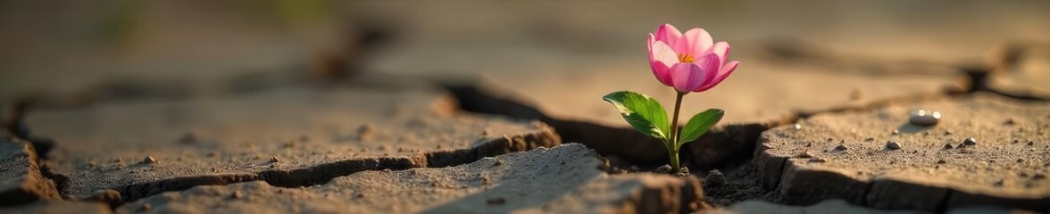A single blossoming flower pushing through cracked earth, symbolizing resilience and the promise of new beginnings A powerful image representing hope and overcoming adversity , hope, earth, petal