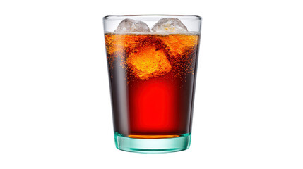 Chilled glass of with ice cubes, refreshing carbonated drink, dark brown beverage, isolated on transparency background, perfect for summer enjoyment