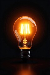 A single lightbulb glows brilliantly against a dark background, radiating a bright, innovative light, symbolizing a sudden flash of inspiration and a groundbreaking idea , technology, thinking