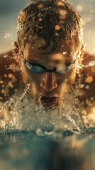Determined Male Swimmer Making Splash in Competitive Swimming Scene