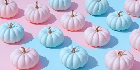 Decorative Pastel Pumpkins on Colorful Background for Autumn Decor
