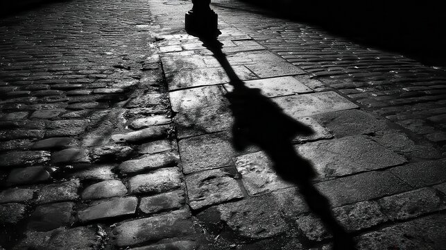 Fototapeta Cobblestone street pavement with a long shadow.
