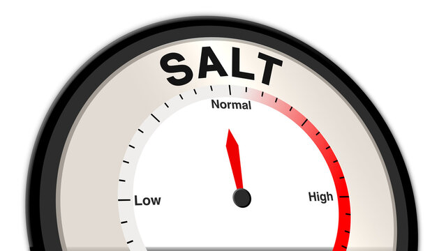 Salt at normal levels, displayed on a barometer or tachometer, illustrating balanced sodium presence, supporting healthy fluid balance, metabolism, and overall body function