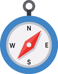 Flat design blue and gray compass with red needle pointing north navigation direction