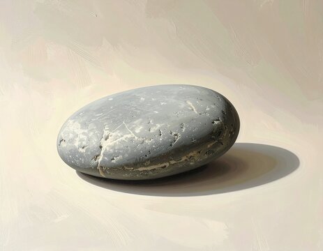 mooth gray stone on cream background, single object, soft shadow, two-tone