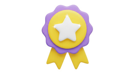 3D Award Ribbon with White Star and Yellow Ribbons isolated on a transparent background medal