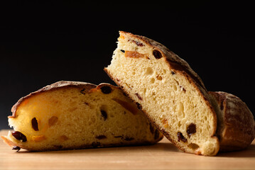 Sourdough bread sliced on black background