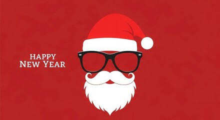 Red backdrop with hipster Santa moustache — simple New Year and Christmas illustration