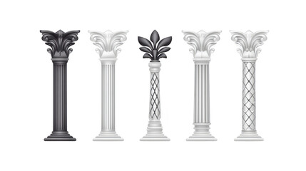 Obraz premium Classical column white pillar black pillar ornate capital decorative architecture vertical structure ancient style elegant design historical element isolated object. Classical columns with ornate