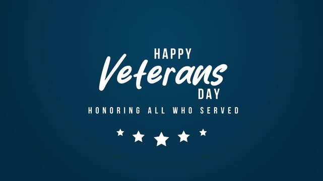 Happy Veterans Day hand drawn animation with shining stars on a blue background. Honoring all who served greeting card animation