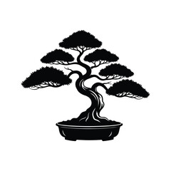 vector silhouette of bonsai plants with white background 