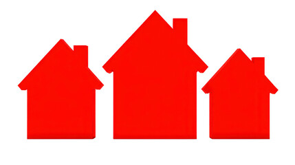 Red house silhouette real estate home icon property residential architecture building family housing isolated simple minimal three different size roof chimney urban suburban modern clean vector