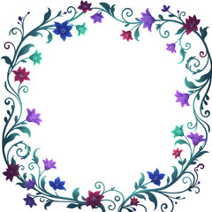 Floral Circular Frame with Blue and Purple Petals