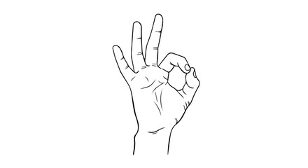 Obraz premium “OK” Hand Gesture Line Drawing with Circular Fingers and Extended Pose expressing Pefection