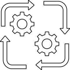 Two interlocking gears with circular arrows indicating process flow cycle