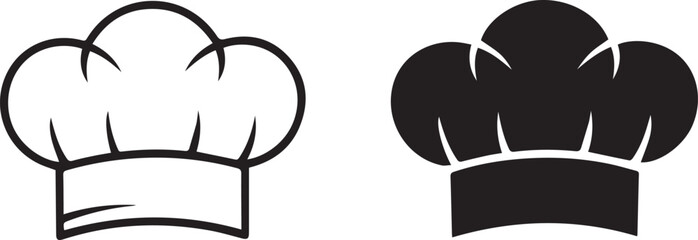 chef hat icon pair black and outline minimal vector for food apps