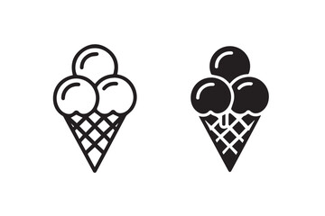 icecream cone logo style outline and solid black waffle scoop icons