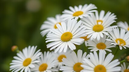Fototapeta premium Softly focused white daisies bathed in natural daylight, creating a serene floral scene.