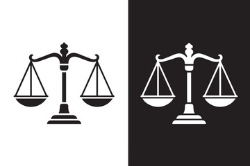justice twin scales silhouette contrast balance symbol representing law