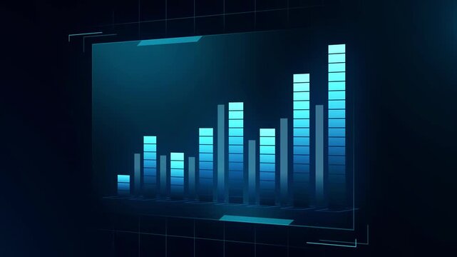 Digital hologram interface shows financial data analysis graphs or the stock market. style clean futuristic technology design.