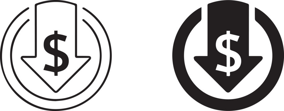 price reduction icon circle arrow with centered dollar emblem