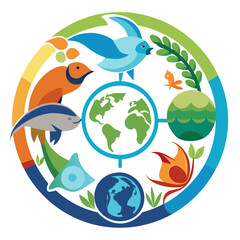 Circle of life and earth elements with animals isolated on transparent background