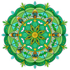 Green and yellow mandala design isolated on transparent background