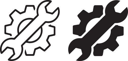 wrench gear maintenance icon set outline and solid vector pack