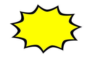 Yellow comic starburst shape with black outline for sale posters, pop art effects, and promotional graphic designs