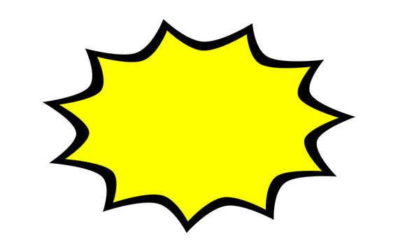 Yellow comic starburst shape with black outline for sale posters, pop art effects, and promotional graphic designs