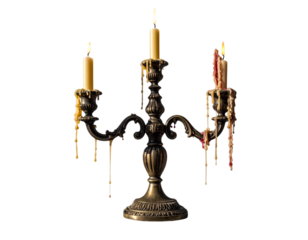 Untitled design - Vintage Brass Candelabra with Melted Beeswax Candles, Low-Key Lighting, Transparent 8K PNG.
