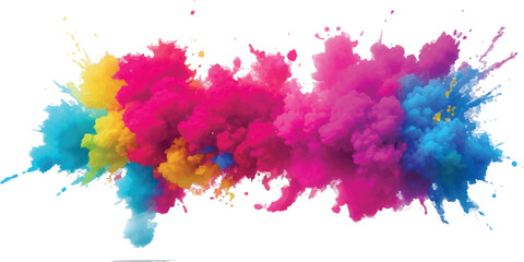 Colorful explosion of powder vibrant splash of holi colors isolated on white background for festive design