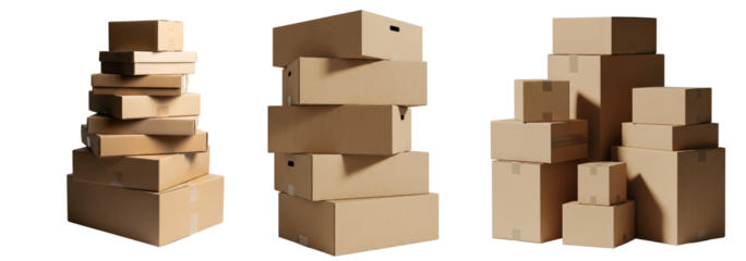 Set of carton boxes packaging isolated on white or transparent background