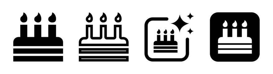Colorful birthday cake icon with candles, cheerful happy birthday symbol and festive celebration sign in transparent PNG vector illustration