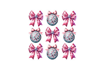 New Year party pattern made with pink bows and disco balls Girly and festive Sublimation design