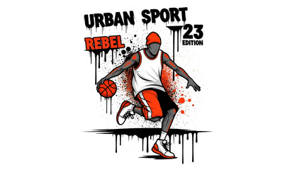 Illustration of Street Athlete Dribbling Ball Graffiti style